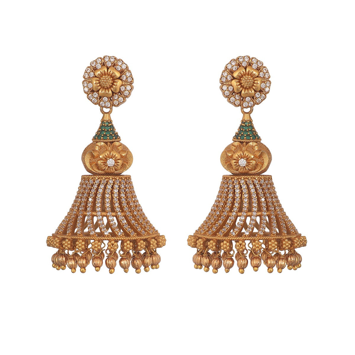 Antique Gold Plated Umber Jhumka Earrings 