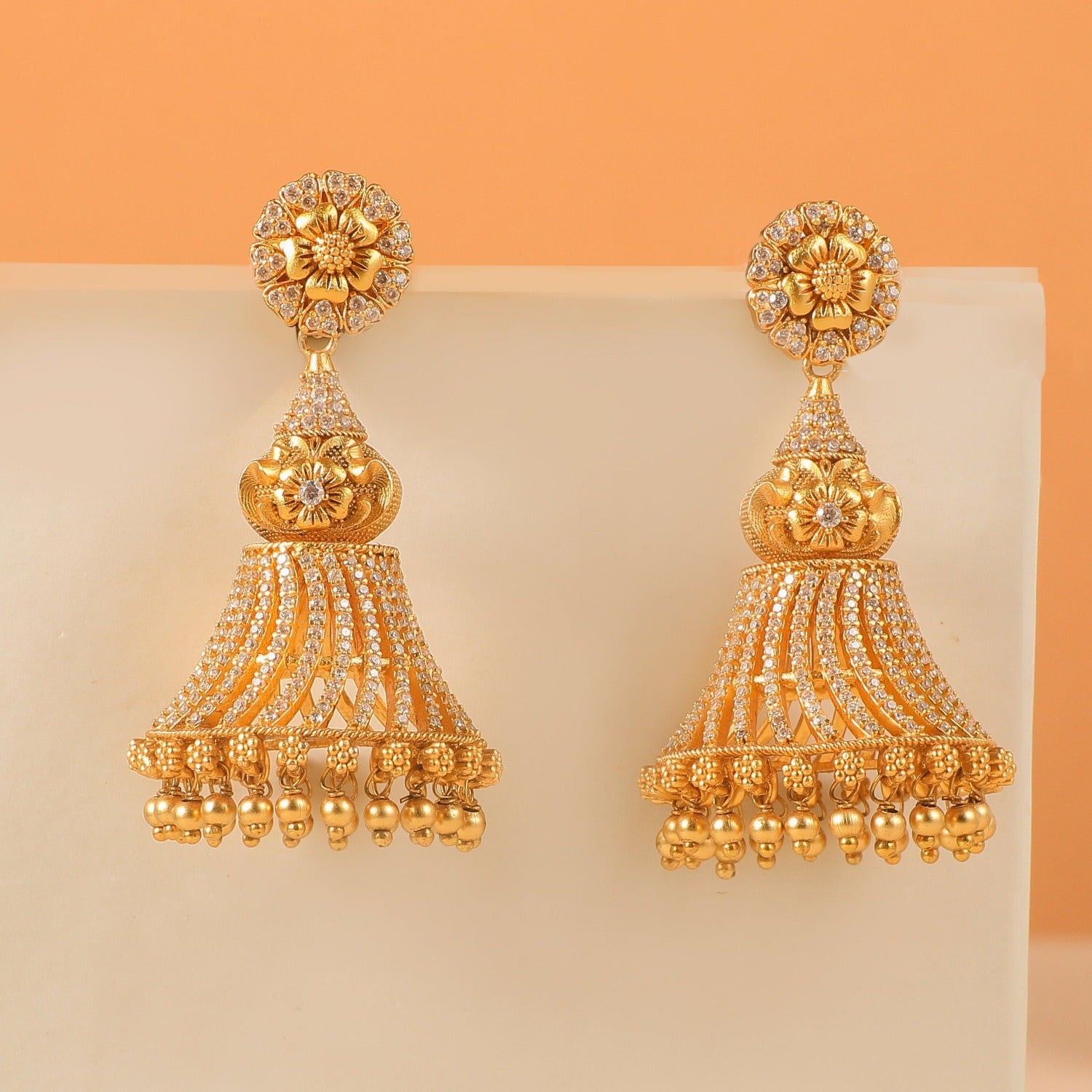 Traditional Temple Design 22 KT Gold Jhumkas