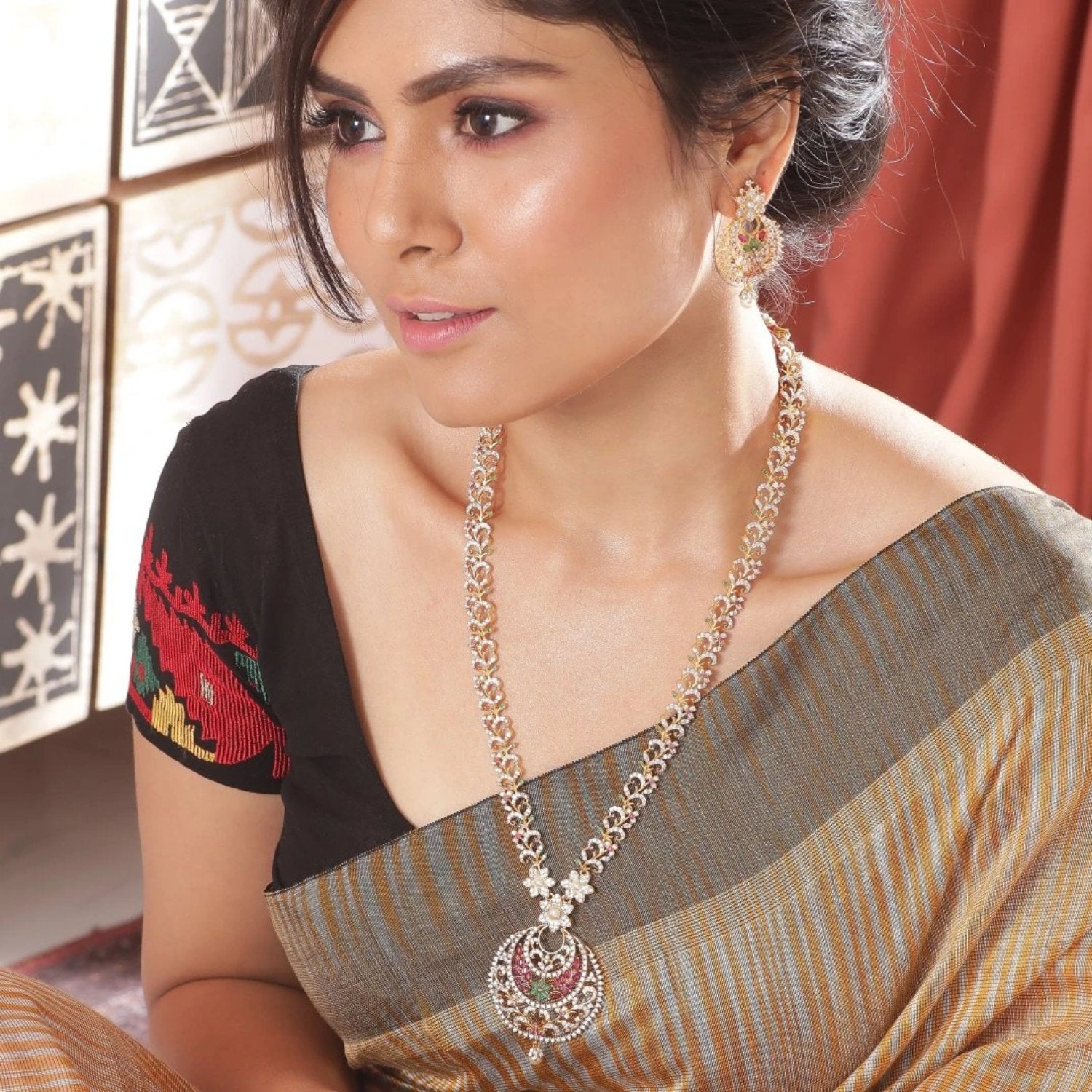 Tiah Nakshatra CZ Long Necklace Set