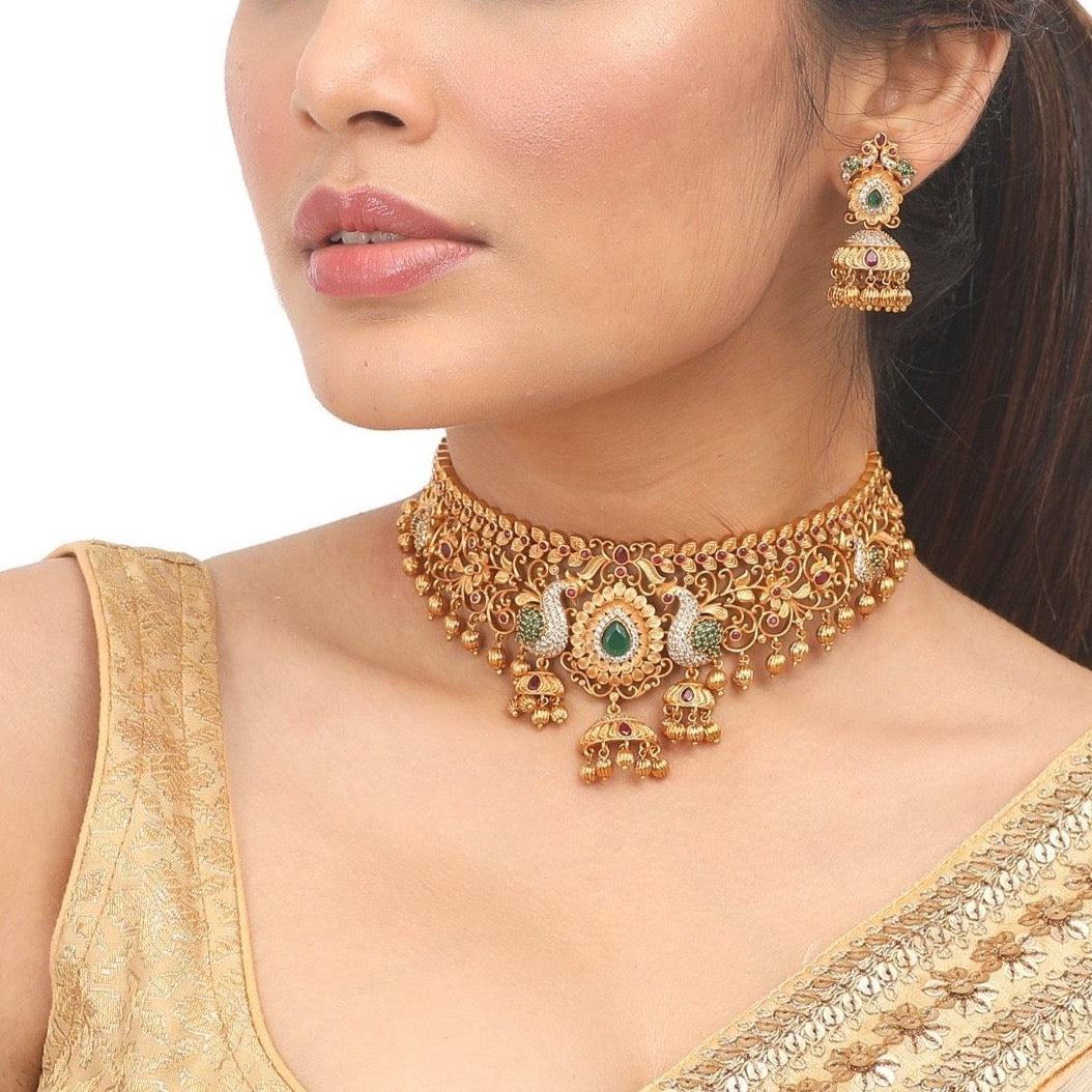 South Indian choker necklace designs | Small gold choker necklace desi –  Indian Designs