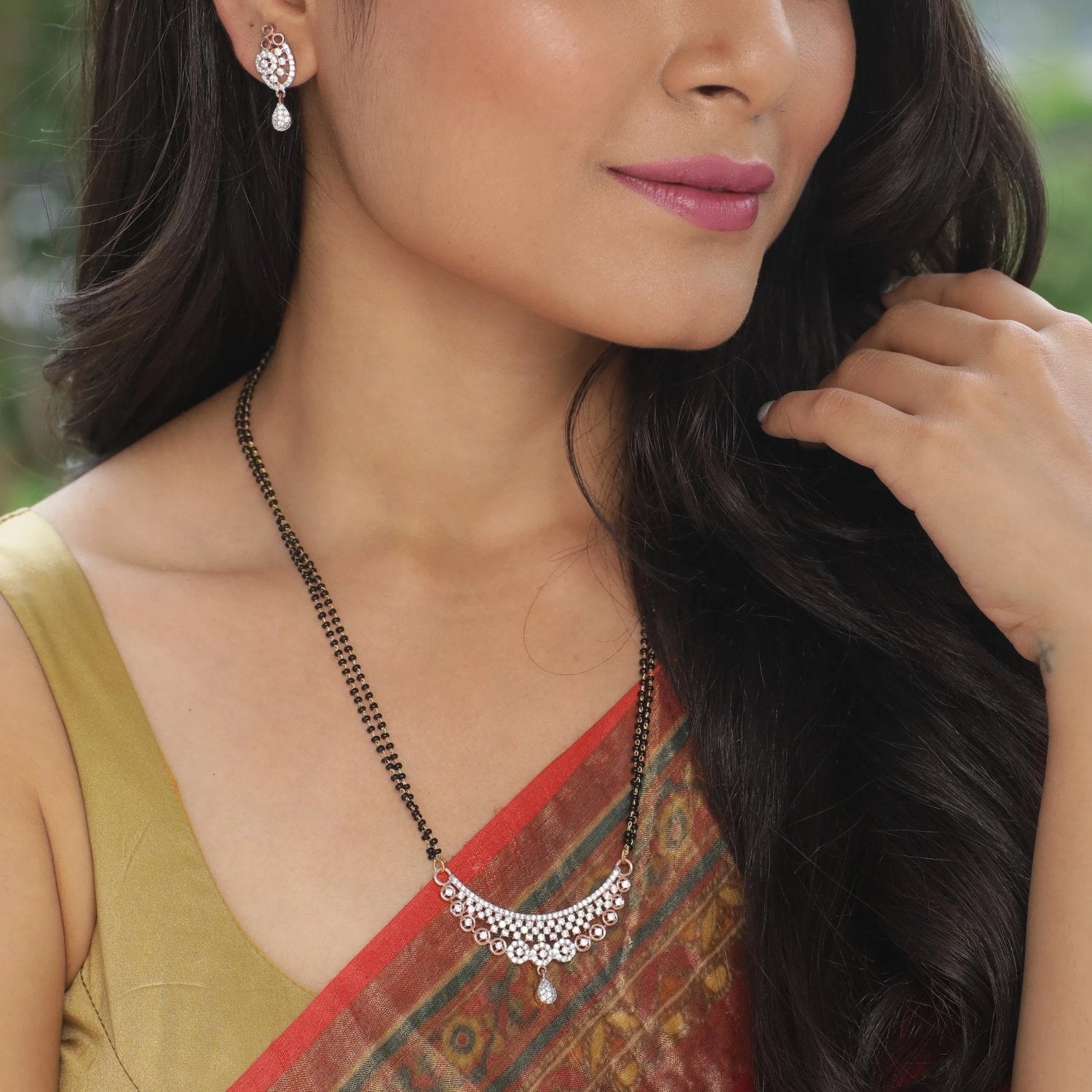 Kalya Nakshatra CZ Black Beads Necklace Set